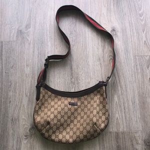 Gucci GG Brown Canvas Half Moon Messenger Bag